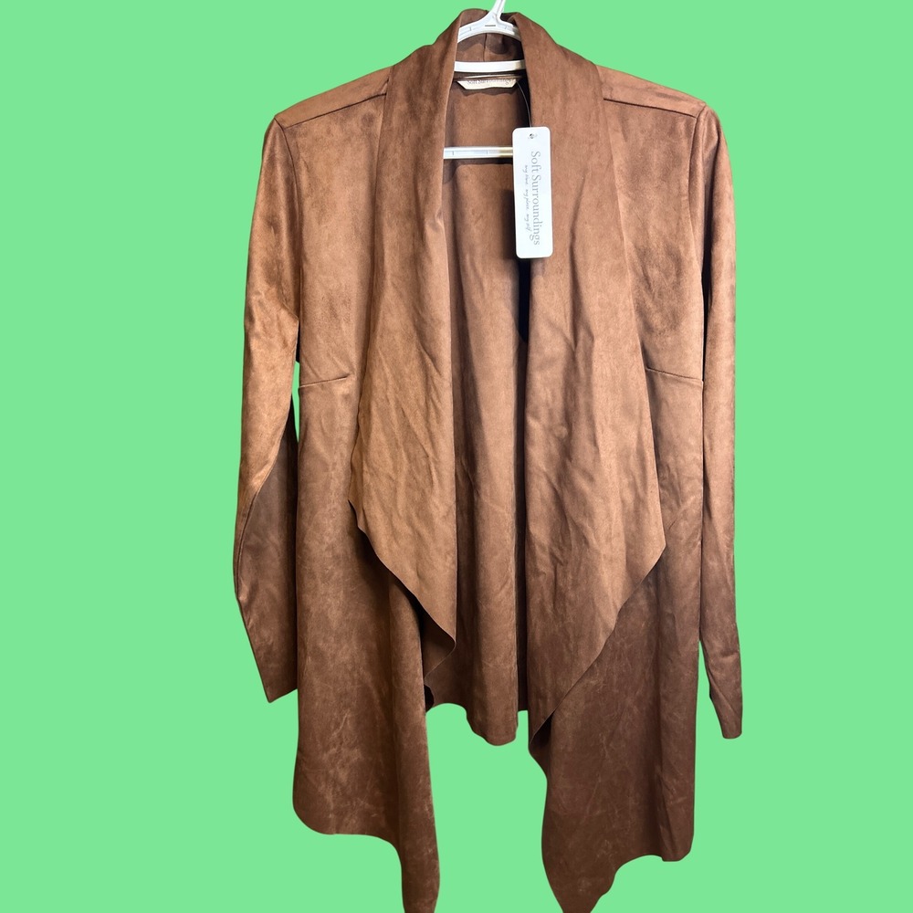 Soft Surroundings Jacket Women M Saddle Shape Drape Faux Suede Open Front NWT